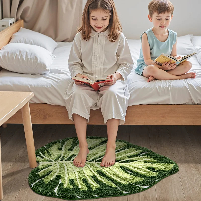 Home Bathroom Floor Mats - VIKAMA Non-Slip Bath Mat Green Leaf